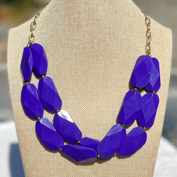 Bohemian Statement Necklace Chunky Purple Lavender Faceted Lucite Gold Chain NWT - Picture 4 of 4